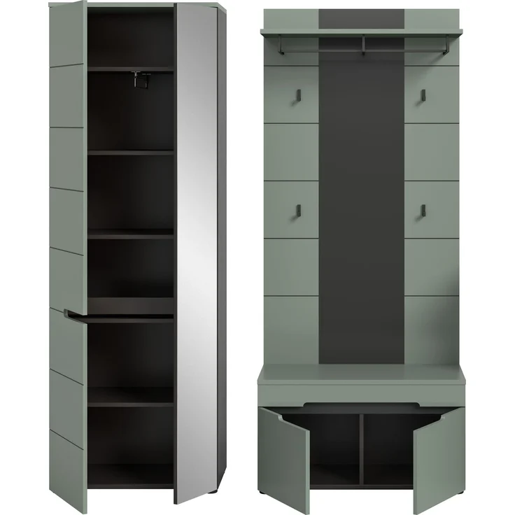 Garderobenkombination (B/H/T: 160x190x37 cm) in Smoke Green Nachbildung – Bild 3