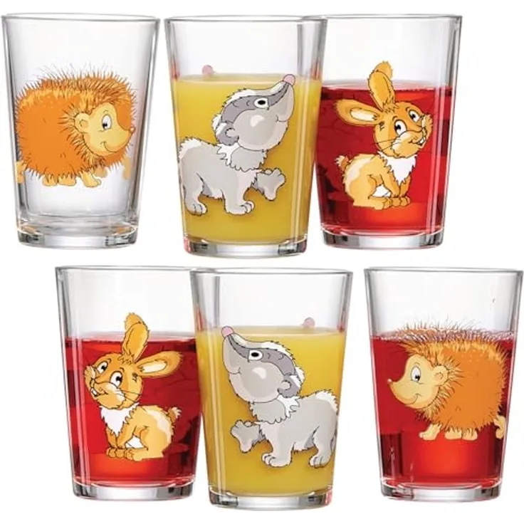 Ritzenhoff & Breker Kinderbecher Waldtiere, 6-teilig, 6-tlg, Glas, 3 verschiedene Tiermotive