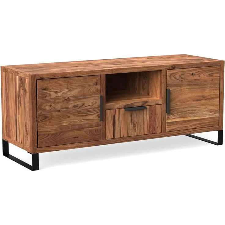 TV-Bank Akazie hell massivum Sydney 134x55x45 cm Lowboard mit Schublade Fernsehtisch Holz Medienmöbel Massivholz braun