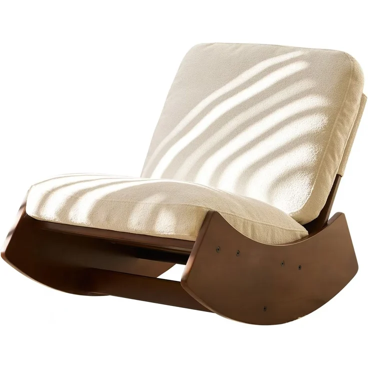 LVHOM Schaukelstuhl mit Massivholz-Gestell, ergonomischer Relaxsessel für Wohnzimmer, Schlafzimmer & Arbeitszimmer, Skandinavisches Design, Chenille, Weiß – Bild 2