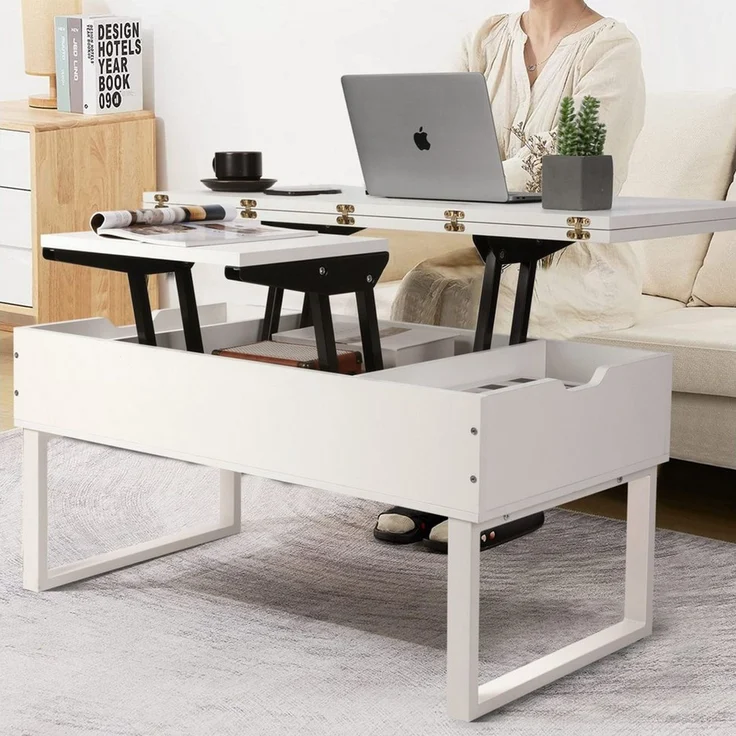 VOWNER Couchtisch Höhenverstellbarer, 3-in-1 Mehrzweck-Wohnzimmertisch, Weiß – Bild 3