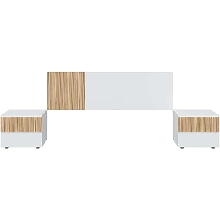Habitdesign, modernes Kopfteil mit 2 Nachttischen – Schlafzimmer-Set in Artik weiß & Naturholz, wendbares Kopfteil, viel Stauraum, Maße: 266 x 91 x 34 cm (B x H x T), Modell Ethna – Bild 2