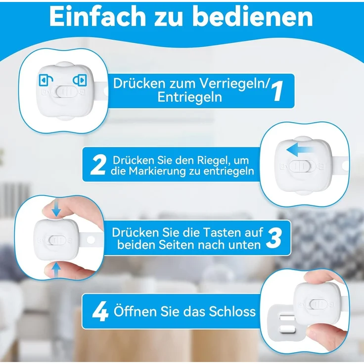 ECHOCUBE Kindersichere Schrankschlösser, 6 Stück Doppelschlösser Baby-sichere Schrankschlösser, verstellbare Baby-Sicherheitsschlösser für Schränke, Schubladen, Kühlschrank, Toilette (weiß) – Bild 6