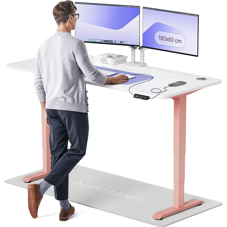Desktronic HomePro Elektrisch höhenverstellbarer Schreibtisch 180x80cm Rosa/Weiß mit Memory-Funktion, Anti-Kollisions Technologie, USB-A und USB-C-Ladeanschlüssen – Bild 1