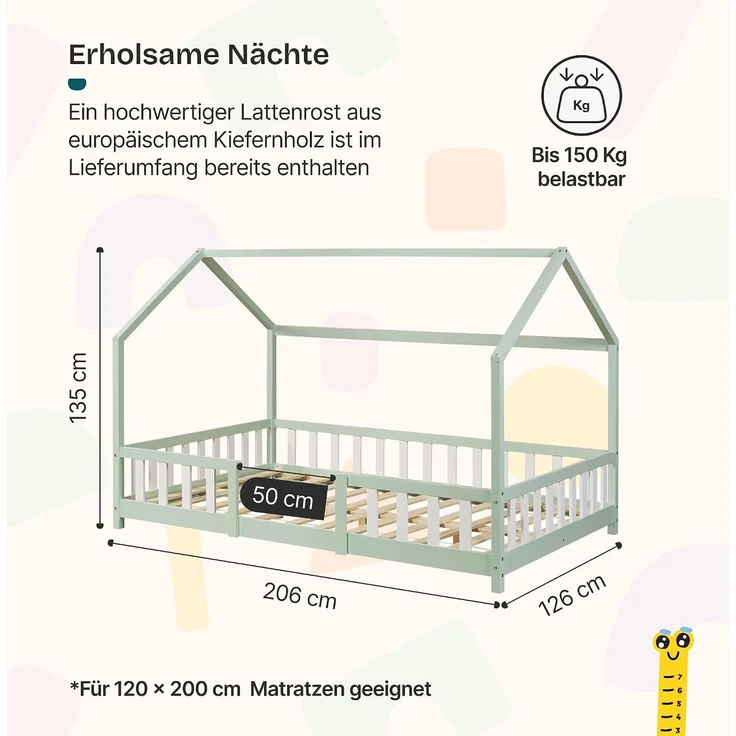 Hausbett Sisimiut mit Rausfallschutz 120x200 cm Mintgrün/Weiß [en. casa] – Bild 2