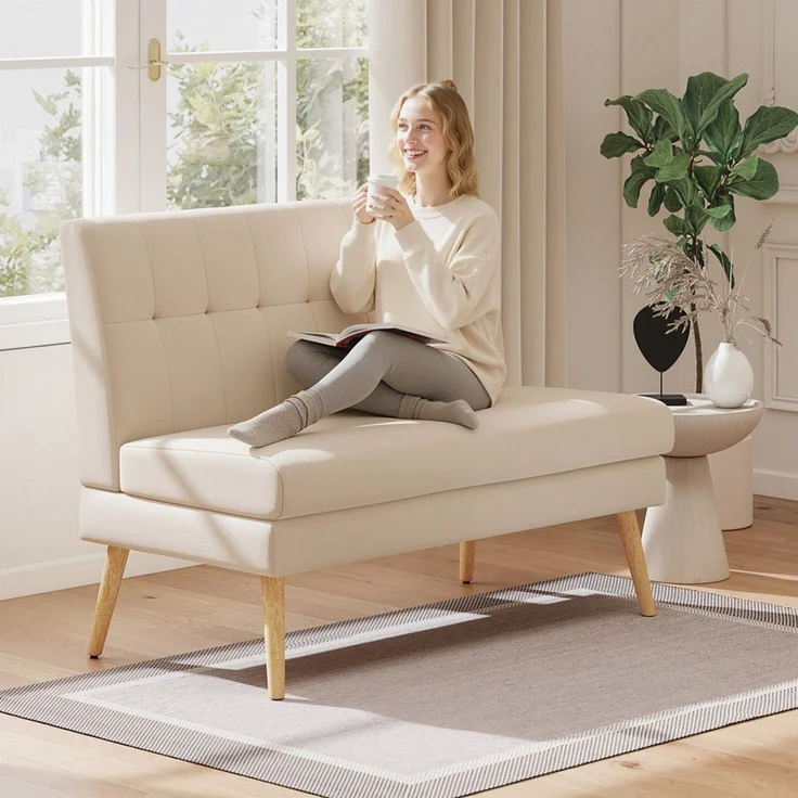HOMCOM 2-Sitzer mit Massivholzbeine, Leinenoptik, Couch 1 Teile, für Wohnzimmer, Schlafzimmer, Beige – Bild 5