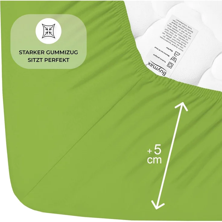 Buymax® Spannbettlaken 80x200 cm Doppelpack 100% Baumwolle Spannbetttuch Bettlaken Jersey, Matratzenhöhe bis 25 cm, Farbe Apfelgrün – Bild 4