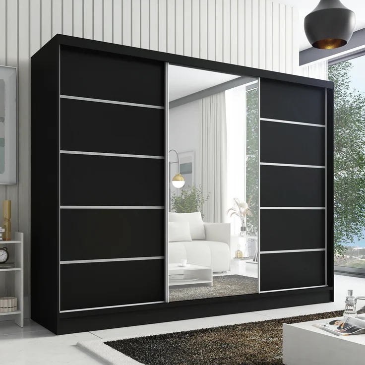 A&J MöbelLand Schwebetürenschrank AURELIA, Schwarz, Leiste: Weiß – Bild 2