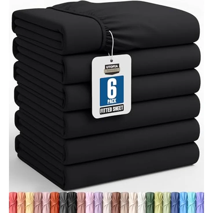 Utopia Bedding Spannbettlaken für Doppelbett, 6 Stück, weich gebürstete Mikrofaser, Tiefe Taschen, schrumpft und lichtbeständig, pflegeleicht (schwarz) – Bild 2