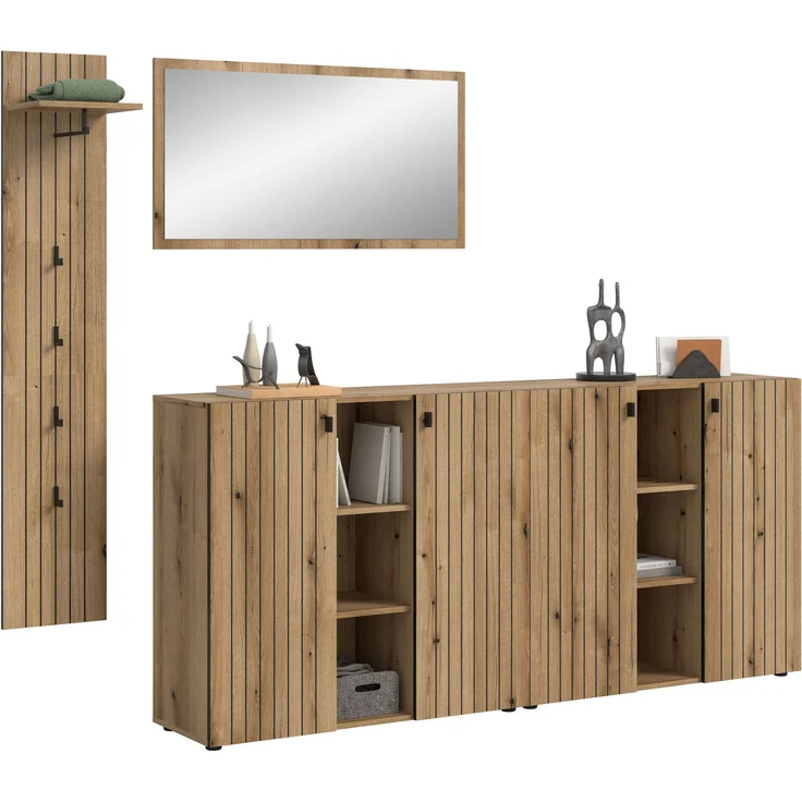 Garderobenkombination (B/H/T: 258x192x37 cm) in Evoke Oak Nachbildung – Bild 1
