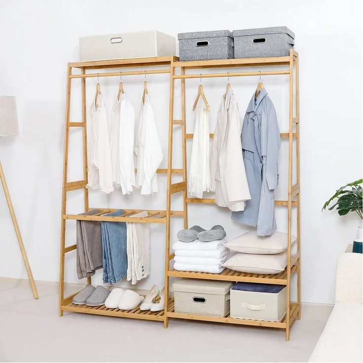 Yorbay Kleiderständer mit Ablage, Garderobenständer aus Bambu Multifunctional, Kleiderständer für Flur, Wohnzimmer, Schlafzimmer – Bild 2