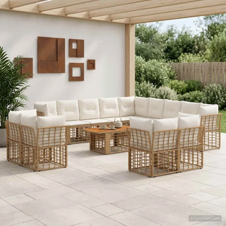 vidaXL Gartensofa-set 14 stk. Natürlich und Cremweiß 100 x 55 x 73 cm 3437934