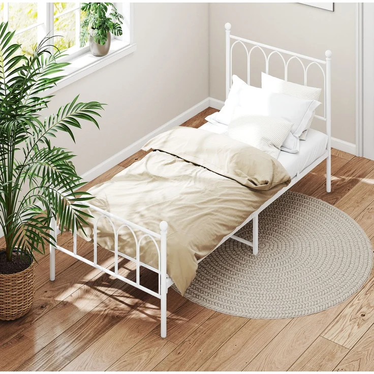 Einzelbett aus Metall mit Lattenrost, 27 cm Stauraum, 90x200 cm, Weiß – Bild 1