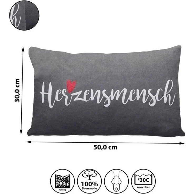 CEPEWA Dekokissen Kissen Herzensmensch Sofakissen mit Herz in grau – Bild 4