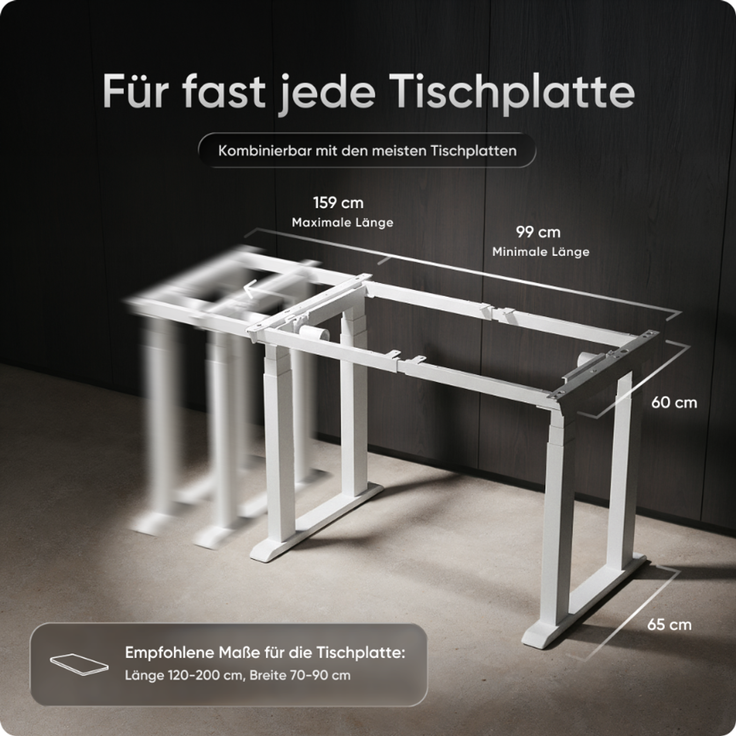 DESKSPACE Höhenverstellbarer Schreibtisch elektrisch mit leisem Dual-Motor – stabiles 4-Bein-Gestell (Weiß Gestell) – Bild 8