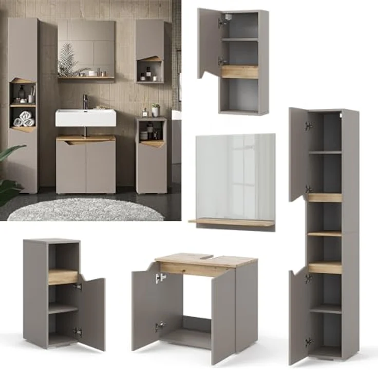 Badmöbel-Set Marelle Greige 5 Teile Vicco – Bild 5