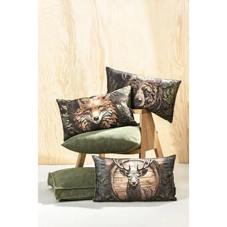 MAGMA Kissenhülle Foresta mit Waldtier-Motiv - ca. 30 x 50 cm Bär – Bild 3