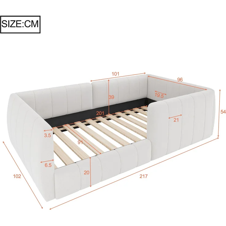 Merax Kinderbett 90 x 200cm Jugendbett, mit Sicherheitsgeländer, samt Beige – Bild 4