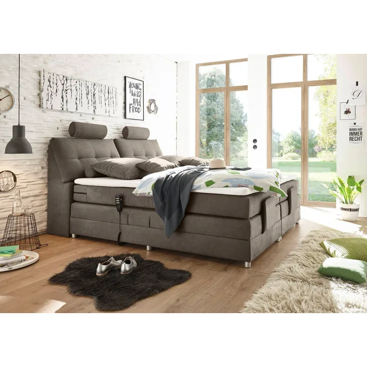 ED EXCITING DESIGN Boxspringbett Palermo, inkl. Motor, Topper, Kopfstütze und Stauraum im Kopfteil