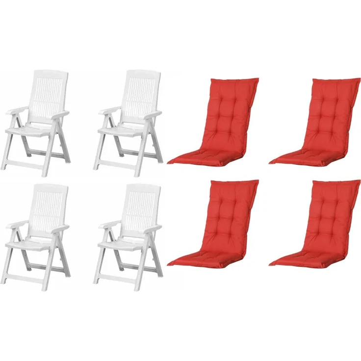 SET Tampa 4 x Klappsessel weiß, 4 x Auflage red – Bild 1
