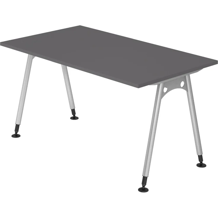 bümö manuell höhenverstellbarer Schreibtisch 140x80 cm in graphit - PC Tisch höhenverstellbar & klein, höhenverstellbarer Tisch Büro, kleiner Computertisch verstellbar, A-Serie, AS-14-G – Bild 1