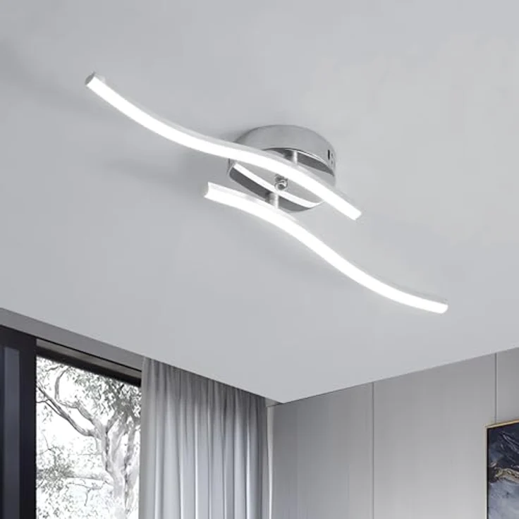 Goeco Deckenlampe Flur, 14 W 52 cm 6500K LED Deckenleuchte mit 2 Flammig Kaltweißes Licht LED Lampen Deckenbeleuchtung für Schlafzimmer Wohnzimmer Küche, Silber – Bild 2