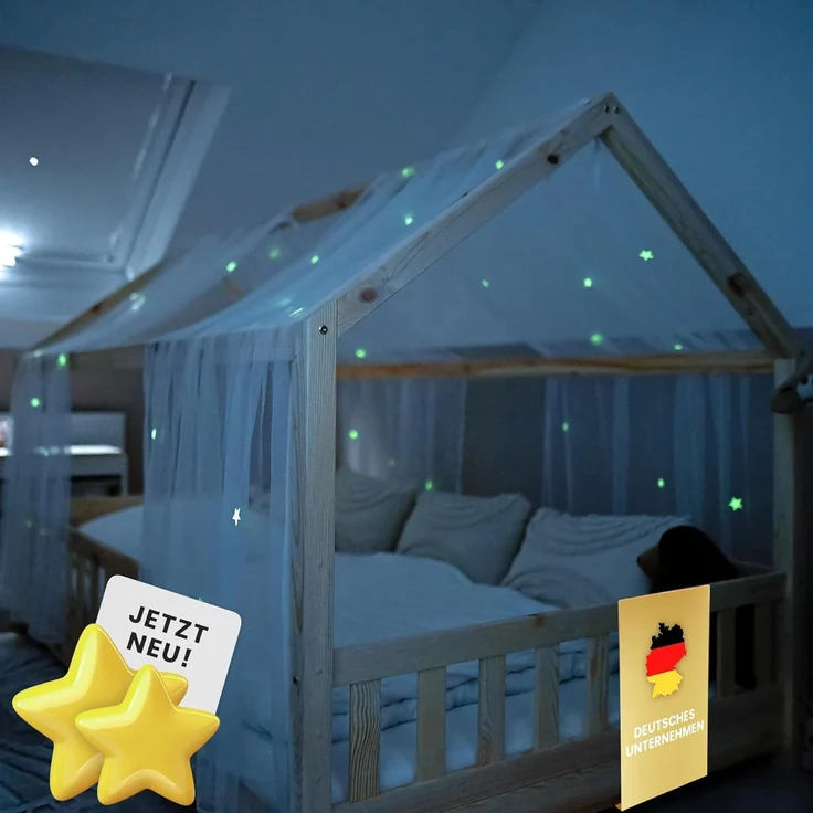 lilimaus Betthimmel Betthimmel fürs Hausbett mit Leuchtsternen nachtleuchtend, Magischer Betthimmel mit leuchtenden Sternen für traumhafte Nächte