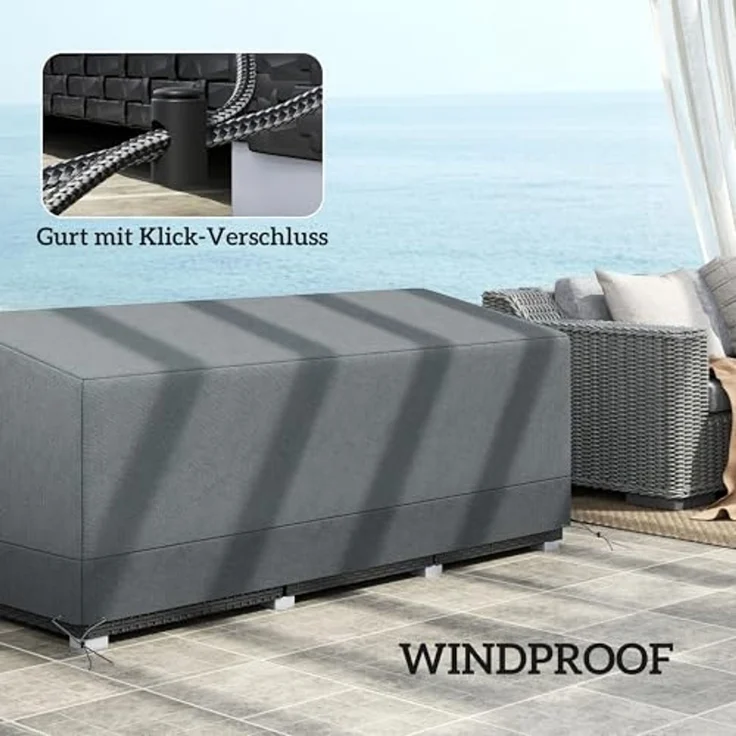 Outsunny Gartenmöbel-Schutzhülle Wasserdicht (Abdeckung, 1-St, Abdeckplane), für Terrassenmöbel 190,5 x 72 x 76cm Hellgrau – Bild 4