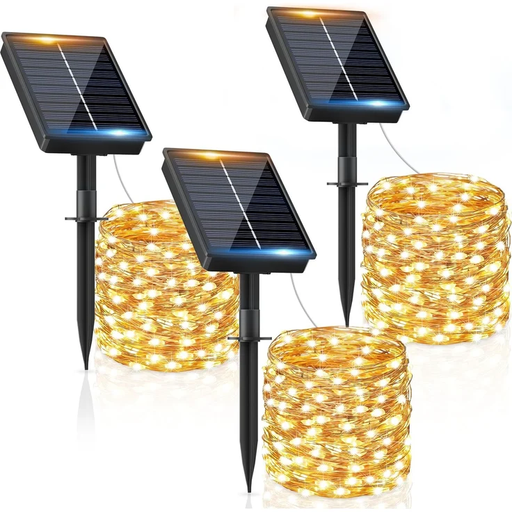 FIFlying Solar Lichterkette Aussen, 3x12M 120 LED Solarlichterkette Außen Wetterfest 8 Modi IP65 Wasserdicht Solar Lichterkette Outdoor für Balcony Garten Zaun Camping Hof Party Hochzeit