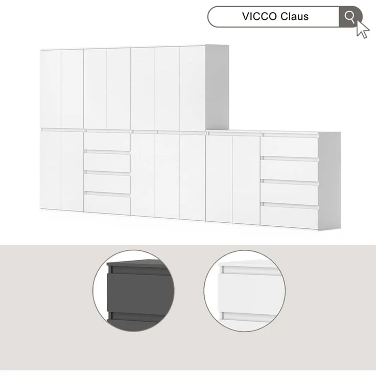 Kleiderschrank Claus Weiß 74 x 191.5 cm mit 4 Schubladen Vicco – Bild 8