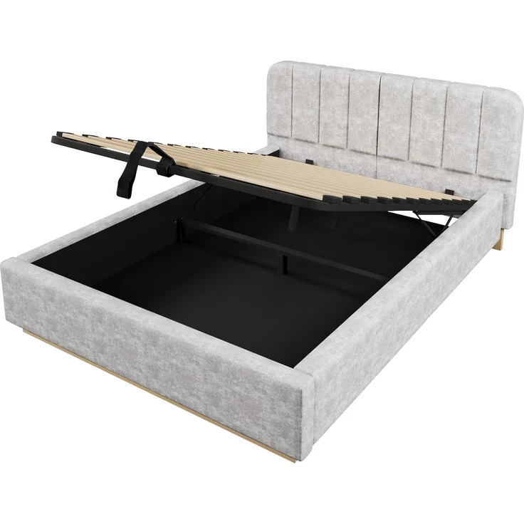 Polsterbett, Doppelbett, 140 x 200 cm, Bett mit Lattenrost, Kopfteil,Gepolstertes Kopfteil,Hydraulische Lagerung, Mit LED-Lichtleiste, Ohne Matratze, Hellgrau Chenille – Bild 10