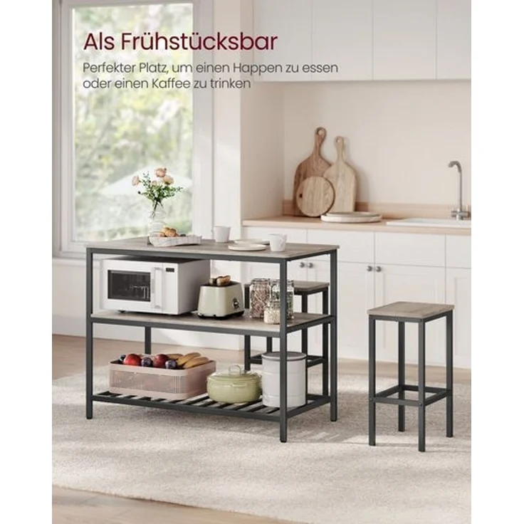 Vasagle Küchenregal mit großer Arbeitsplatte, Stahlrahmen, greige-schwarz, 60 x 120 x 90 cm – Bild 5