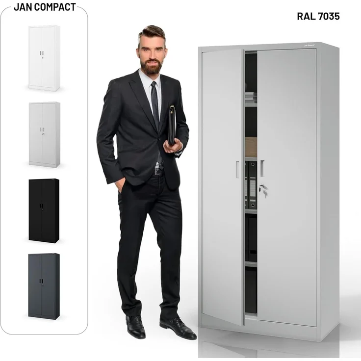Jan Nowak Metall Spind Kompakt Mit Tür Und Schloss 4 Höhenverstellbare Einlegeböden Robuste Stahlkonstruktion Höhe 1750 mm Tiefe 400 mm Farbe Grau Kompatibel Mit Aufsatz Compact – Bild 9