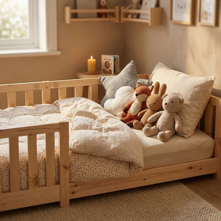 ecoMI Kinderbett mit Rausfallschutz und Lattenrost, Kiefernholz natur, 90x200 cm – Bild 8