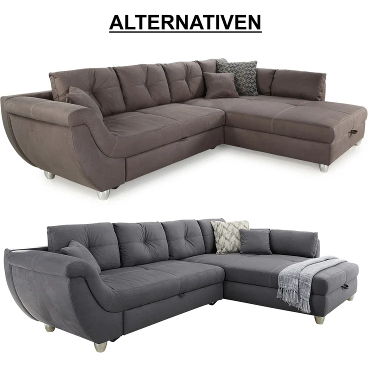 Ecksofa groß mit Rutschen-Armlehne Schlaffunktion Bettkasten Couch in Braun – Bild 10