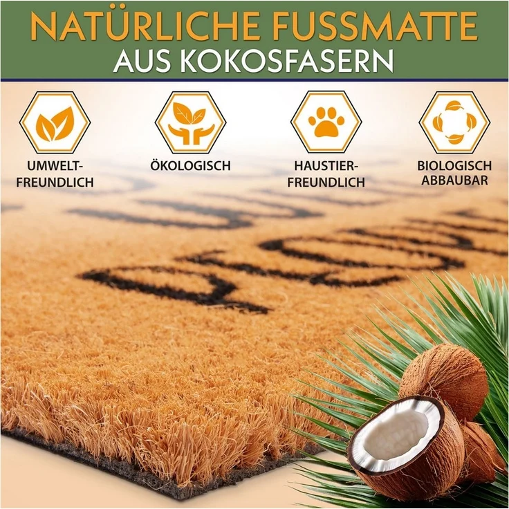 BRUBAKER Fußmatte Dogs Welcome People Tolerated - 45x75 cm Schmutzfangmatte - Braun, Rechteckig, Höhe: 16 mm, Fußmatte für Außen und Innen aus Kokos - Wetterfest und Rutschfest – Bild 3