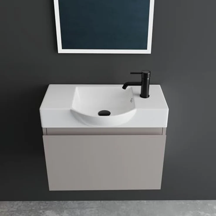 Alpenberger Badmöbel-Set Waschbecken mit Unterschrank 55 cm Breit, (Badezimmermöbel Waschtisch, Badschrank Schmal), Waschbeckenunterschrank mit Softclose – Bild 3