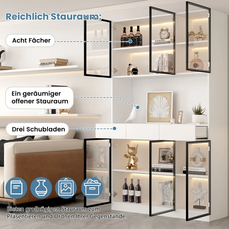 ZUBALIYA Schrank mit LED-Beleuchtung in Weiß, ideale Lösung für kleine Räume, robuste Verarbeitung, langlebige Materialien, einfache Selbstmontage, mit verständlicher Aufbauanleitung, si. (Modell 4) – Bild 17