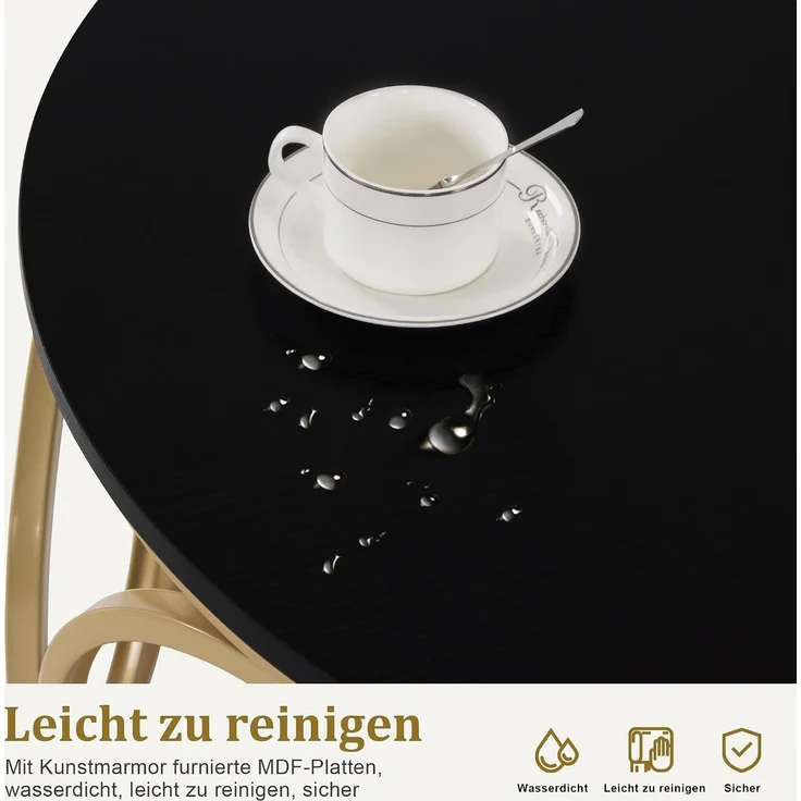 M MCombo Couchtisch Rund Holz, Modern Sofatisch Schwarz-Gold, Klein Kaffeetisch Metallgestell, Beistelltisch für Wohnzimmer, Durchmesser 80cm, 2102 – Bild 6