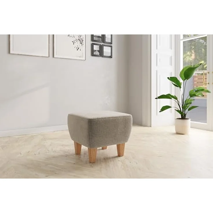 Cavadore Hocker Vida / Polsterhocker mit massiven Holzfüßen in Buche / 52 x 46 x 52 / Mikrofaser, Perlbeige – Bild 2