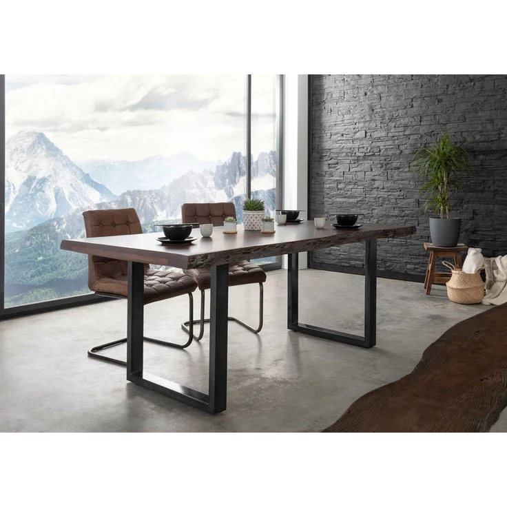 Baumtisch Akazie 200x100x77 braun lackiert / U-Beine anthrazit glänzend FREEFORM 5 – Bild 2