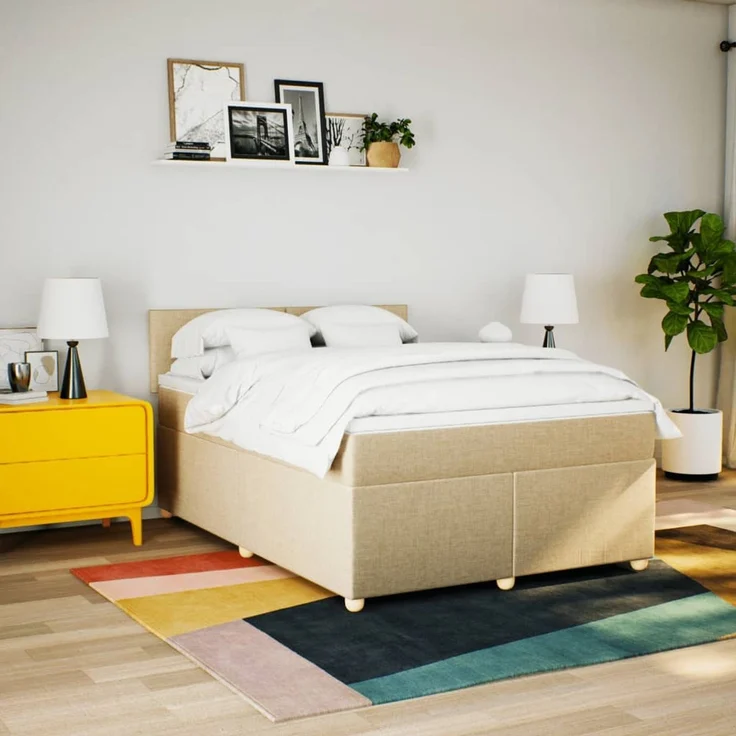 vidaXL Boxspringbett mit Matratze Creme 160x200 cm Stoff 3289029 – Bild 4