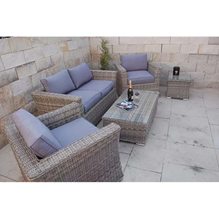 Ragnarök Möbel-Design Gartenlounge-Set Lounge Set Isfjord, (Set, Polyrattan, Alu), 1x Zweisitzer Sofa, 1 kl. & 1 gr. Beistelltisch, 2x Sessel – Bild 4