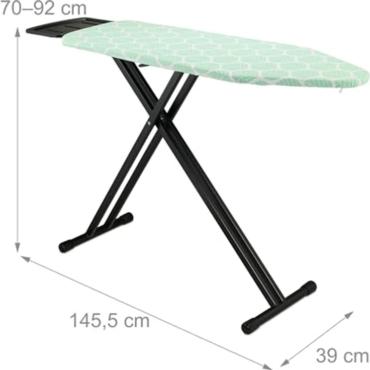 Relaxdays Bügelbrett für Dampfbügeleisen, höhenverstellbar und klappbar, 123 x 39 cm, grün/schwarz, mit Ablage und hitzebeständigem Bezug – Bild 4