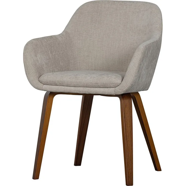Esszimmerstuhl Base aus Samt, klassische Eleganz, sandfarben, gepolstert, Holzgestell