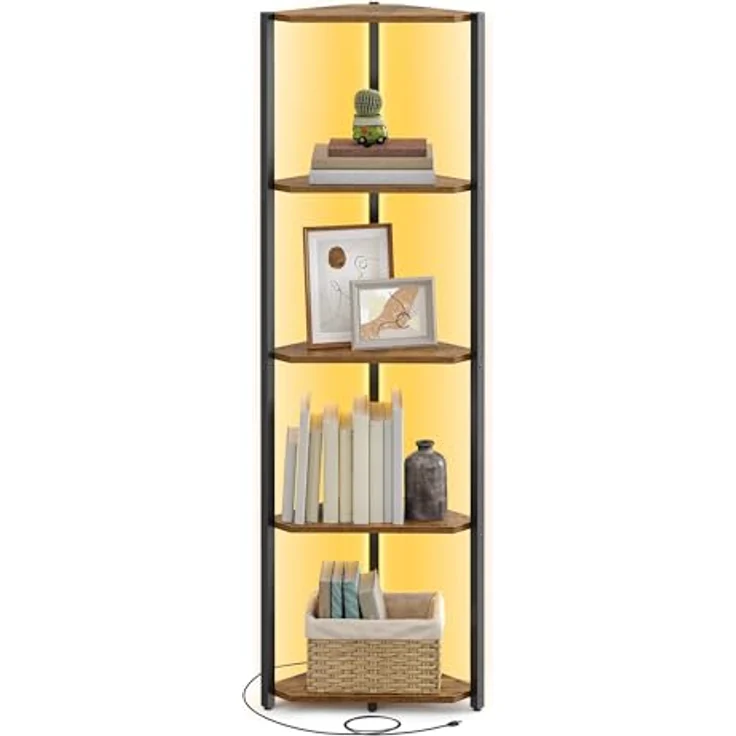 VASAGLE Eckregal 5 Ebenen, Bücherregal mit einstellbarer LED-Beleuchtung – Bild 2