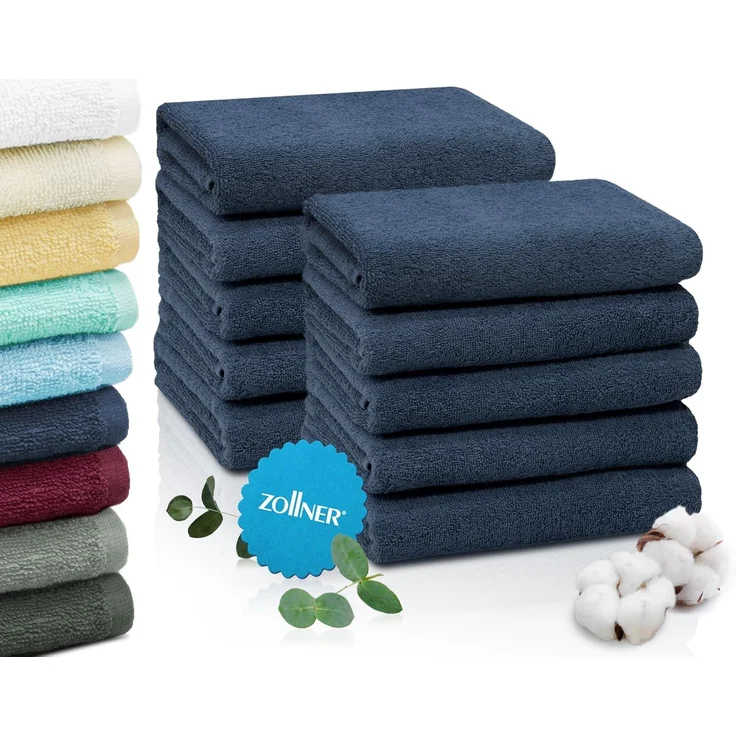 ZOLLNER 10er Set Tücher, 50x100 cm, 100% Baumwolle, blau – Bild 1