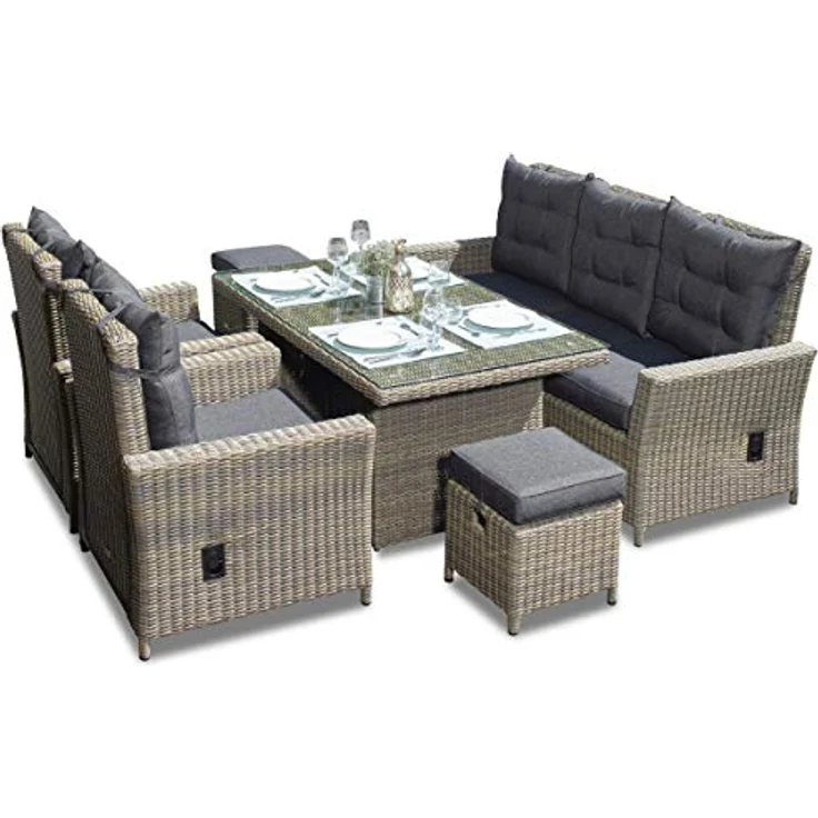 Asti Dininglounge, Polyrattan, braun, für 7 Personen – Bild 2