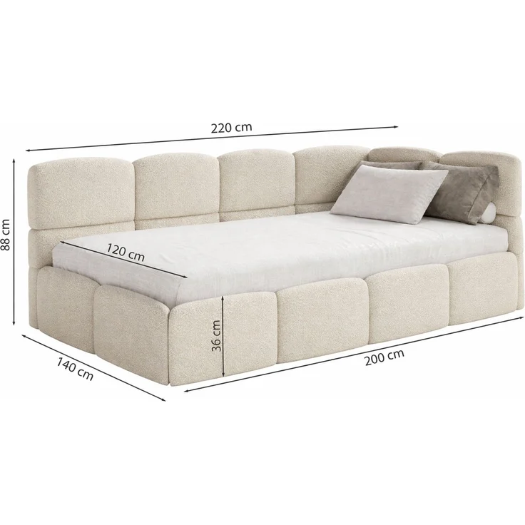 Selsey 'Cloudy' Jugendbett 120 cm, Bettkasten, Velours wasserabweisend, Kopfteil rechts, Braun – Bild 5