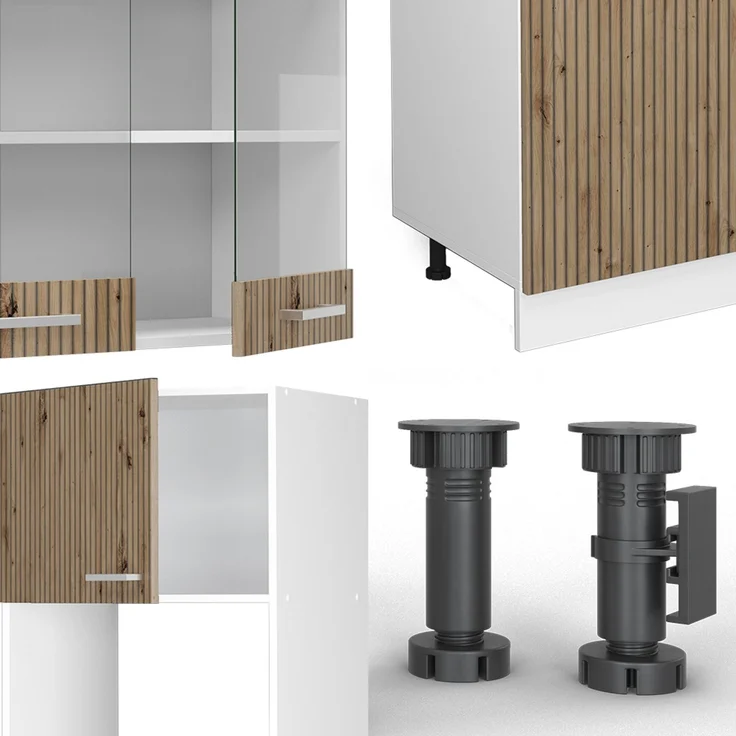 Küchenzeile R-Line Artisan Eiche/Weiß 300 cm mit Hochschrank, AP Anthrazit Vicco – Bild 5